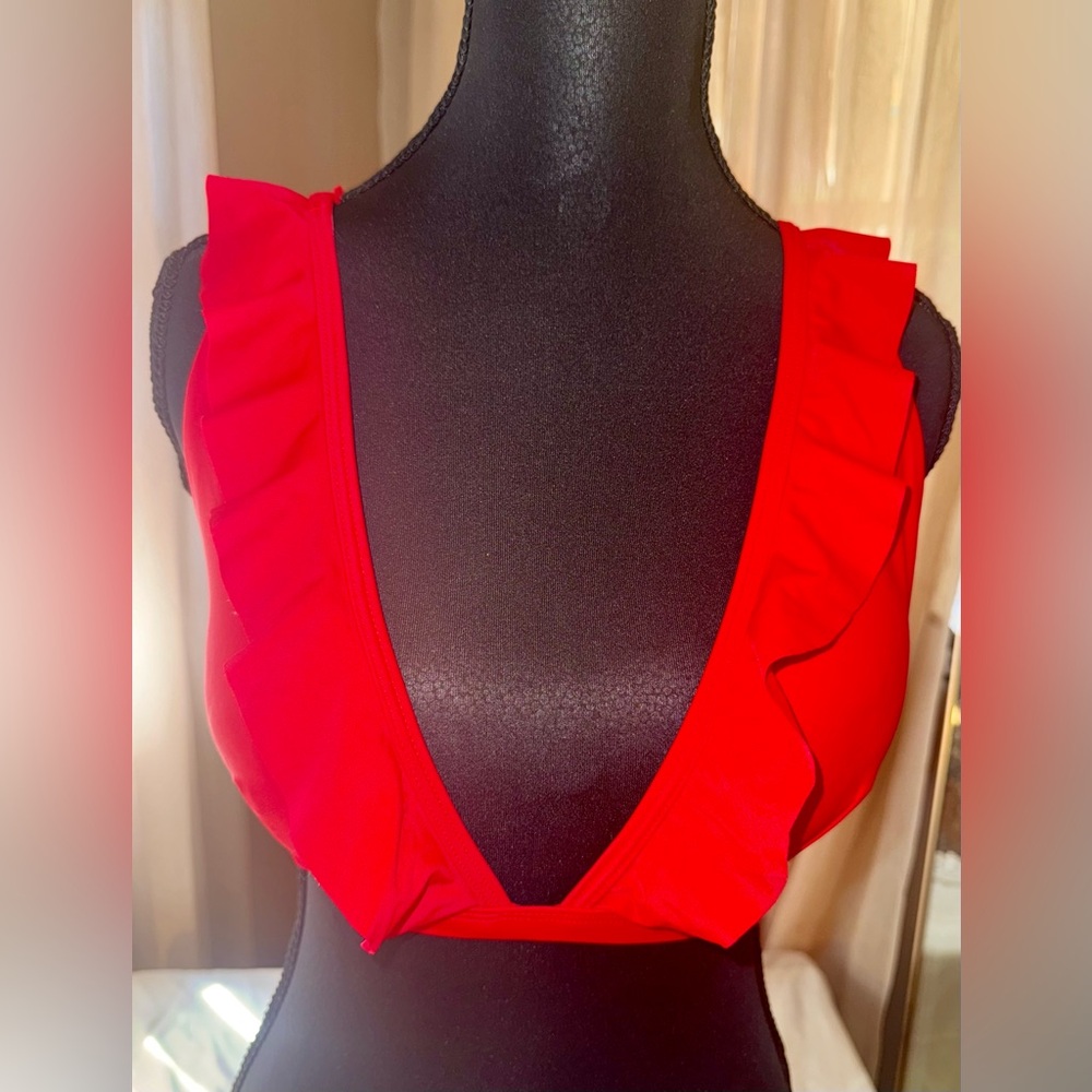 Zaful Red Ruffled Bikini Top -NWT - S